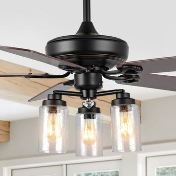 Lucas 52" Rustic Industrial Iron/Wood/Seeded Glass Mobile-App/Remote-Controlled LED Ceiling Fan - JONATHAN Y